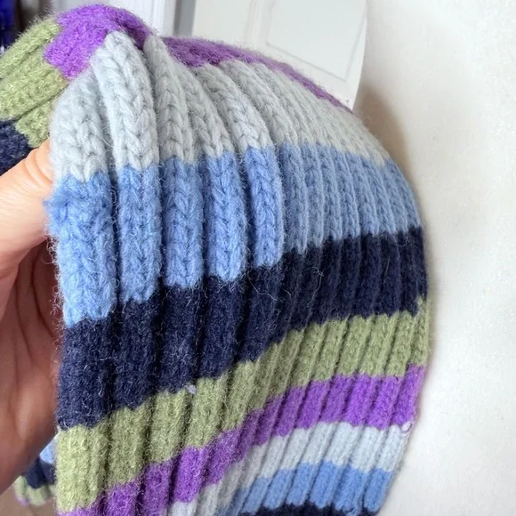 Y2k Route 66 wool blend long Striped Scarf - Blue, Green, Purple, navy a35 - Picture 8 of 8